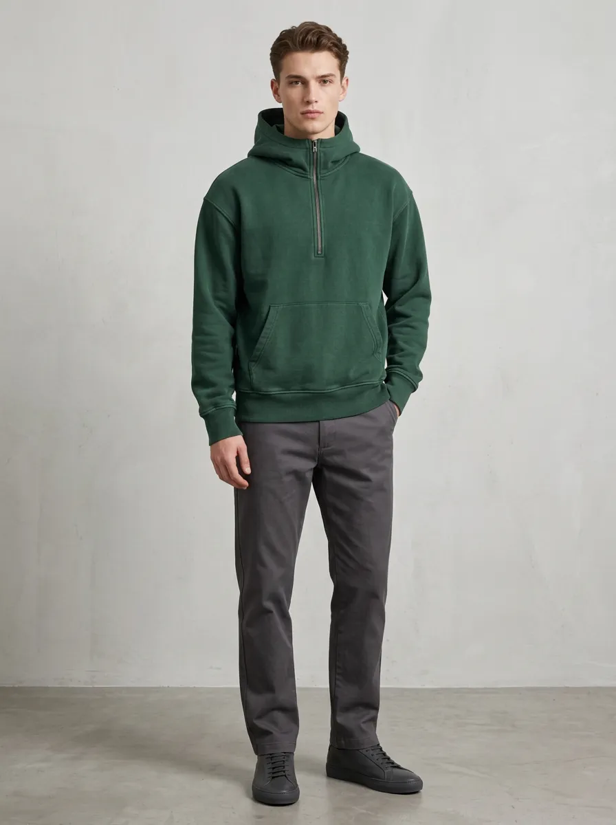 Unisex Quarter Zip Everyday Layering Hooded Sweatshirt