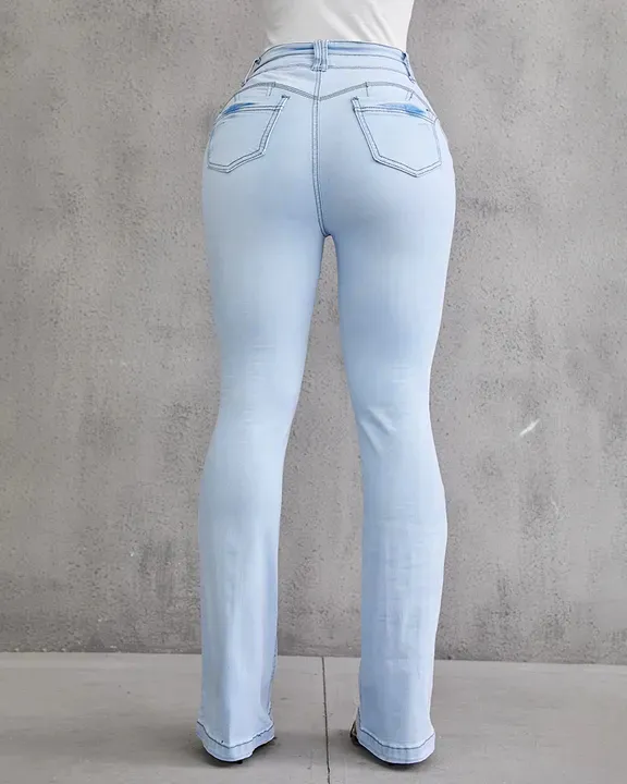 Button Front Butt Lifting Flare Jeans