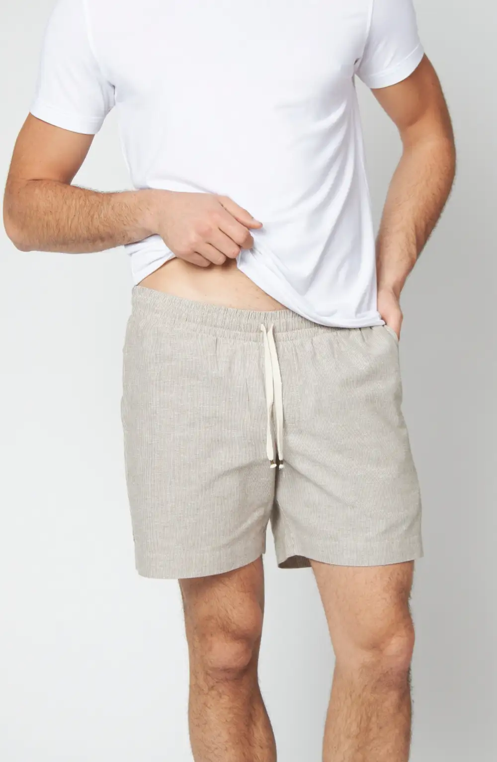 Men's Striped Cotton Linen Patch Pocket Shorts