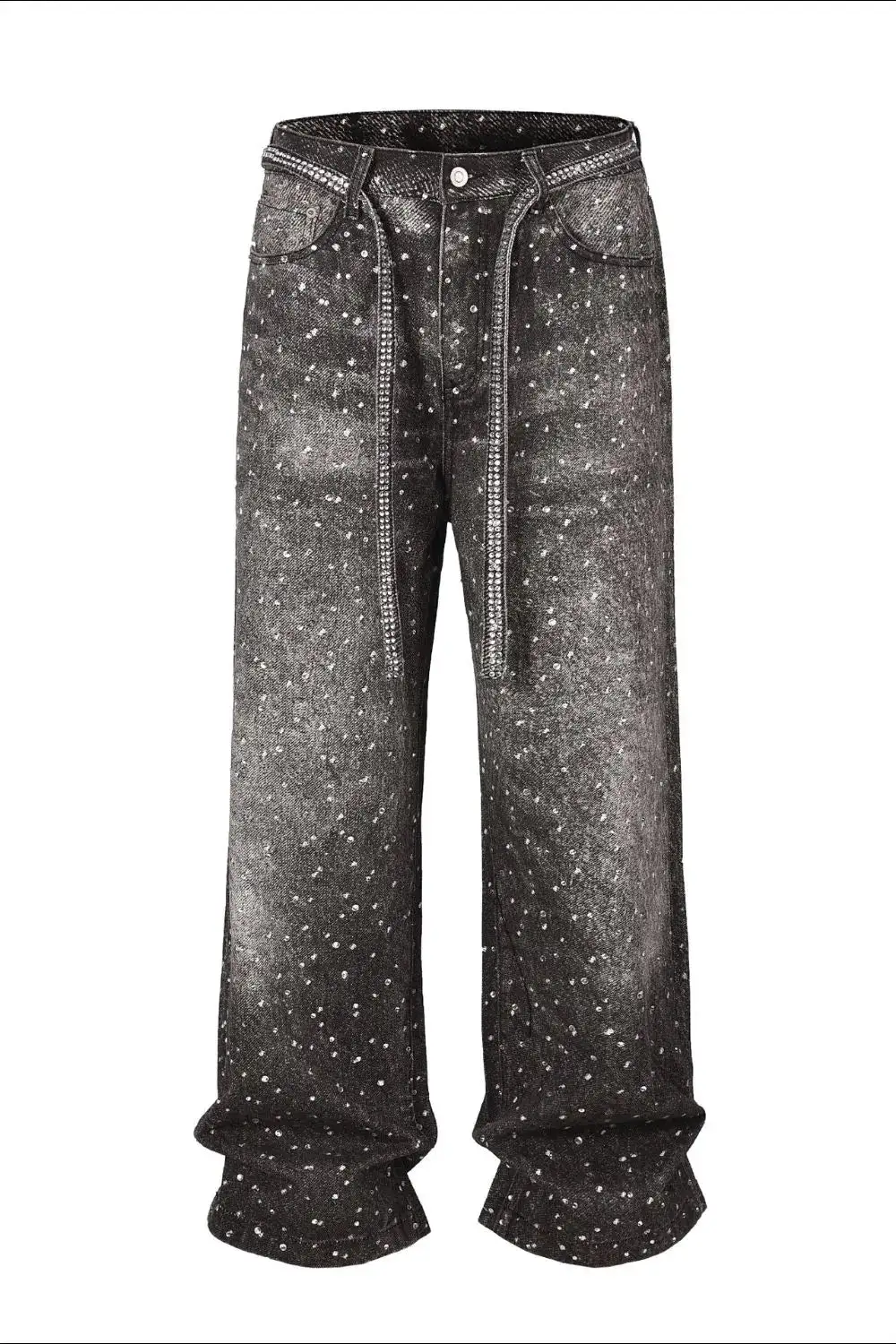 Washed Rhinestone Jeans with Rhinestone Belt