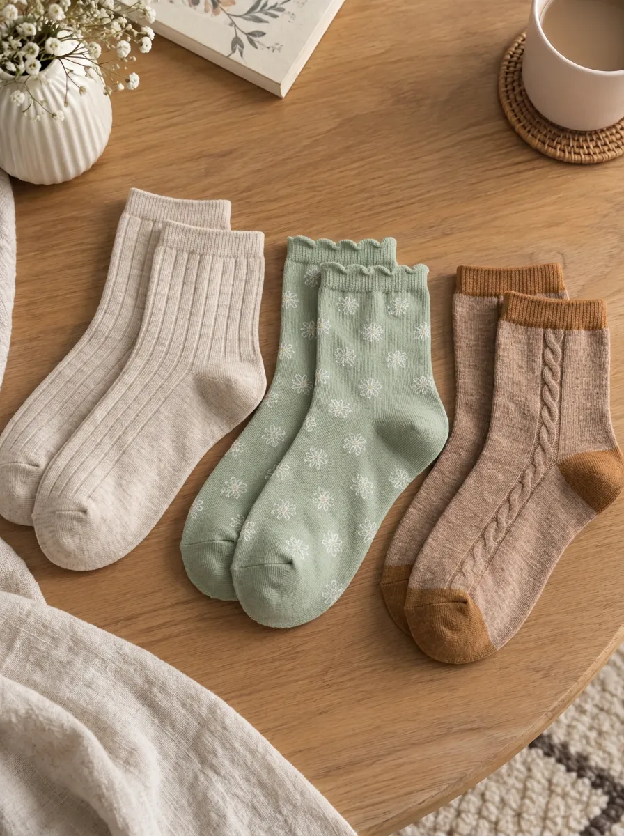 Women's Floral Daisy Ribbed Knit Printed Socks 3-Pack