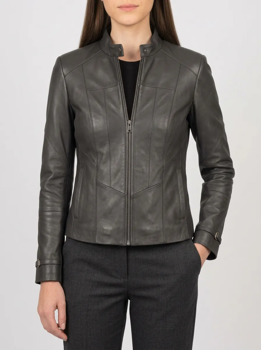 Casual Leather-Look Stand Collar Zip-Up Jacket