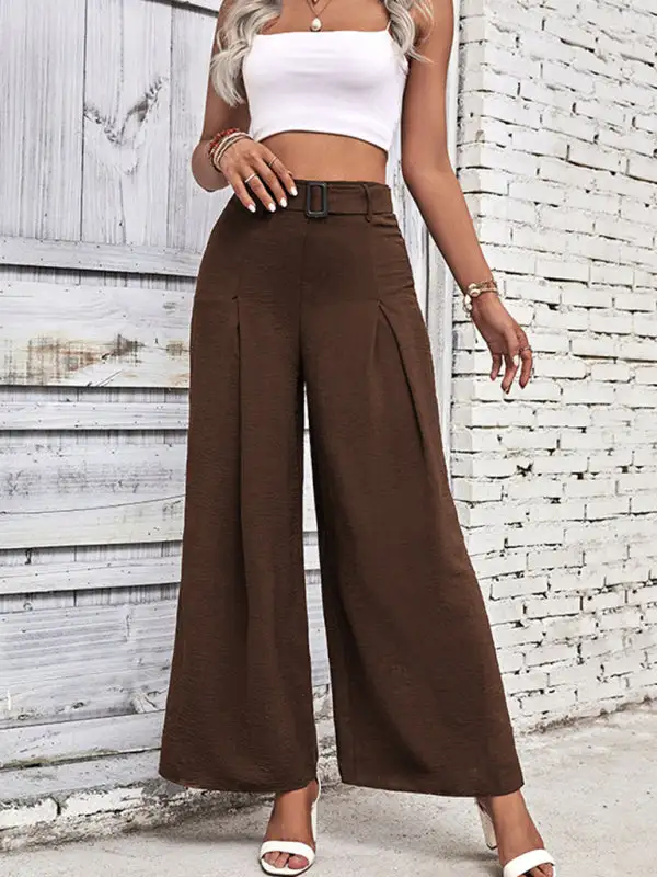 High Waist Wide Leg Pants Belt