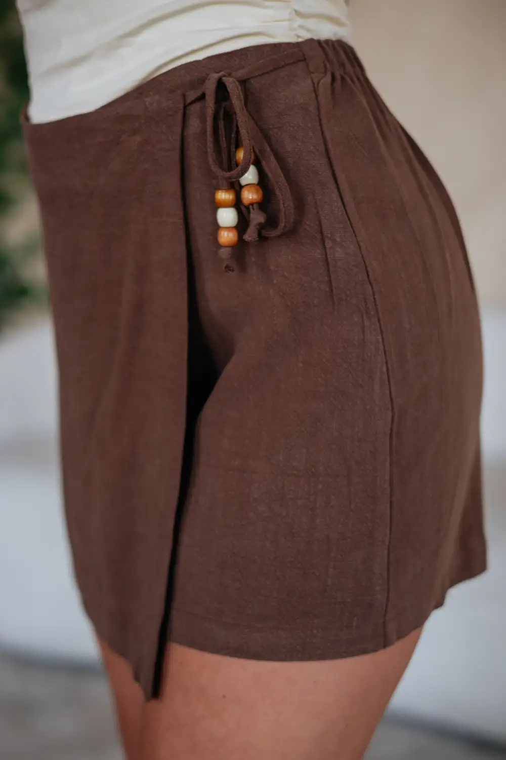 Linen Blend Wrap Front Side Tie Skort