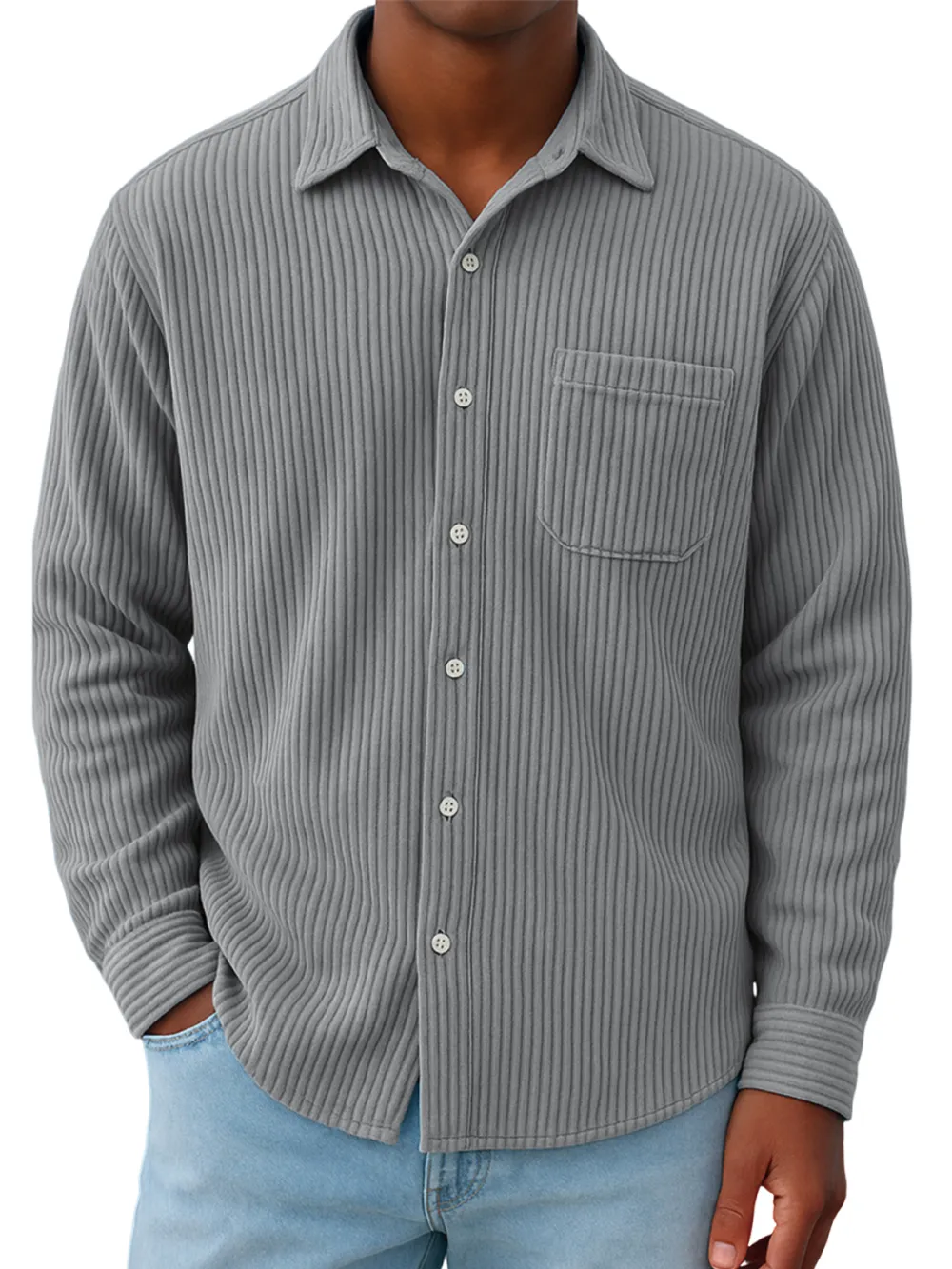 Roomy Ribbed Knit Pocket Shirt