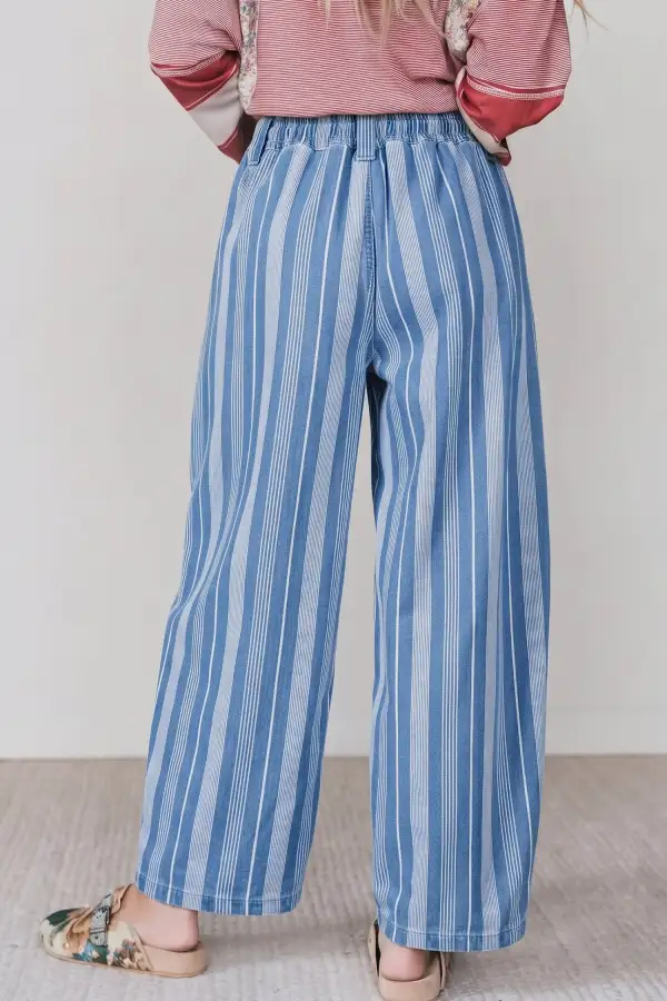 Women's Stripe High Waist Wide Leg Lace Up Barrel Jeans