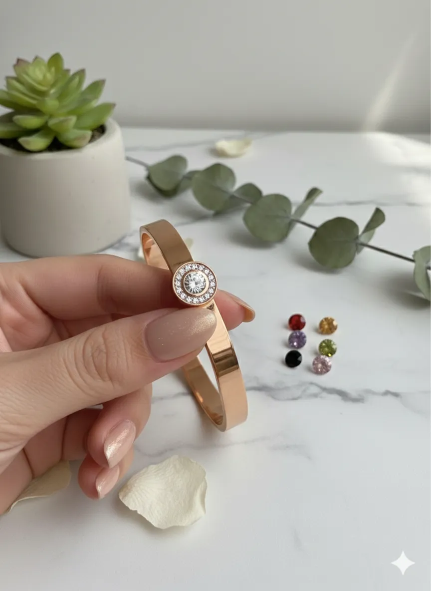 Interchangeable Stone Cuff Bangle Rose Color Size L Grade