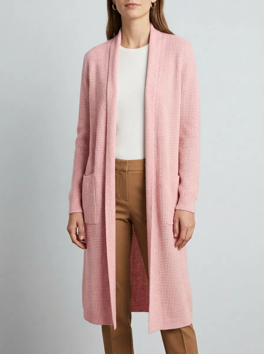 Women's Heritage Inspired Waffle Textured Minimal Knit Cardigan