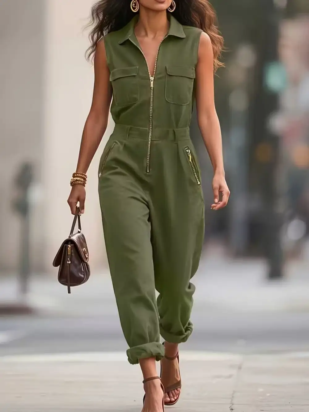 Sleeveless Zip Up Jumpsuit