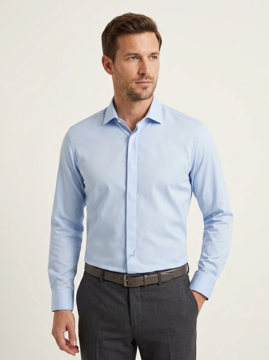 Men's Non-Iron Cotton Light Blue Formal Long Sleeve Shirt