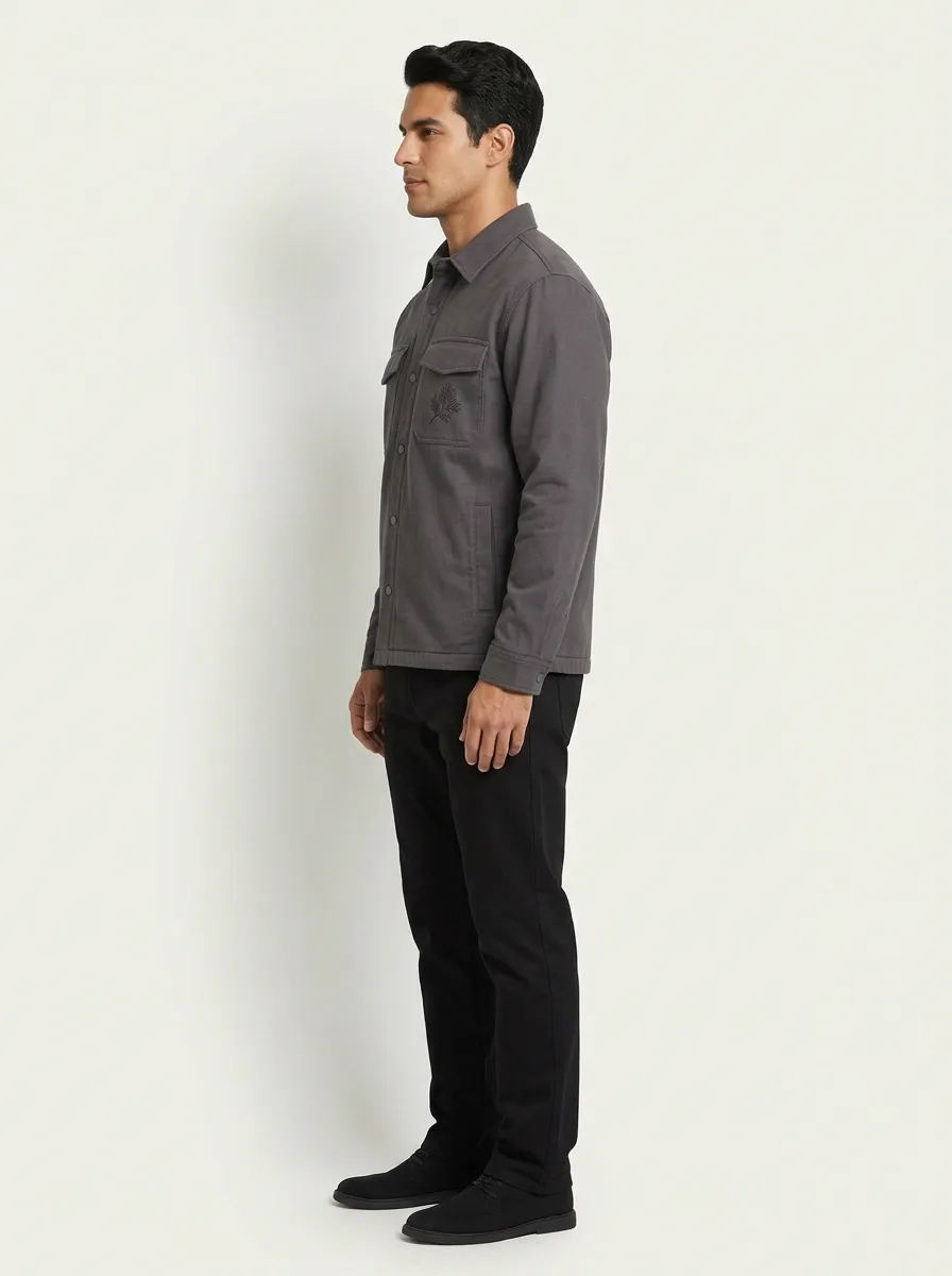 Men's Pine-Branch Embroidered Snap-Front Utility Jacket