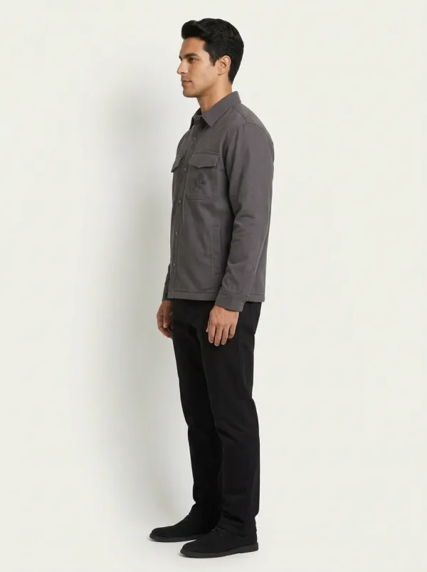 Men's Pine-Branch Embroidered Snap-Front Utility Jacket