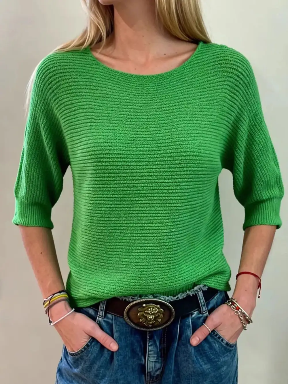 Full Size Ribbed Knit Round Neck Sweater Plus Size