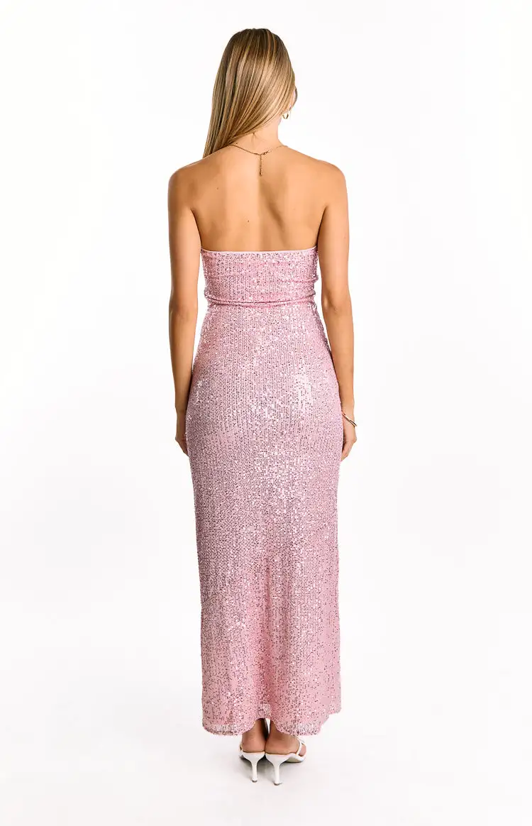 Satin Strapless Sequin Maxi Dress