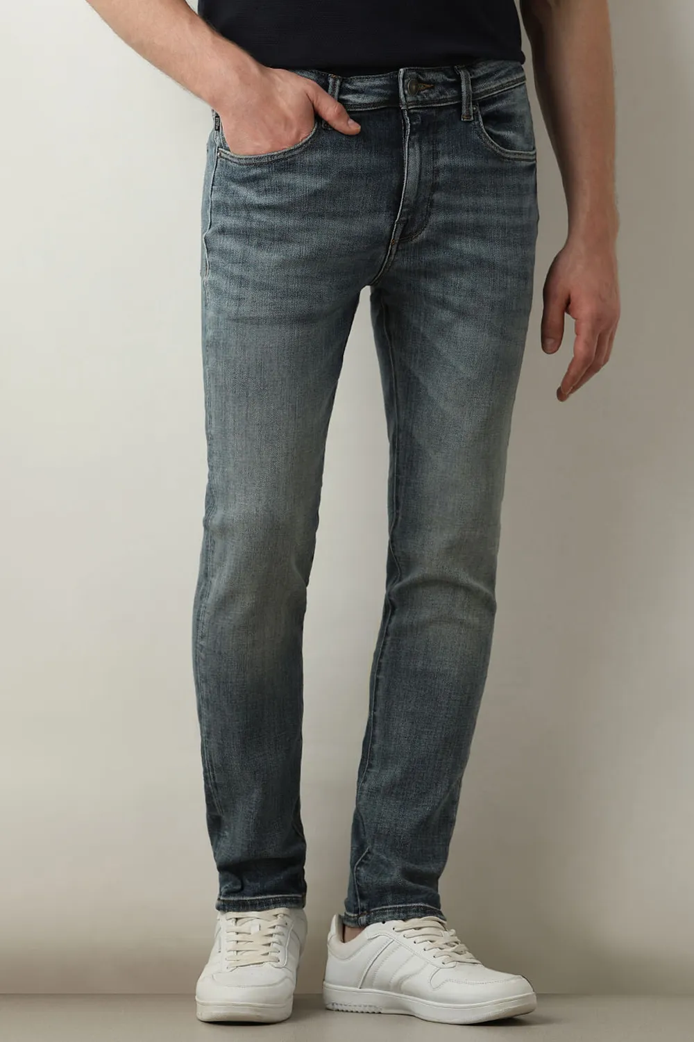 Blue Mid Rise Casual Slim Fit Jeans-Wash blue