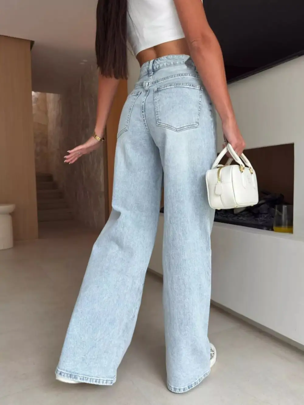 Women' Lace-Up High-Waisted Wide Leg Jeans Trendy