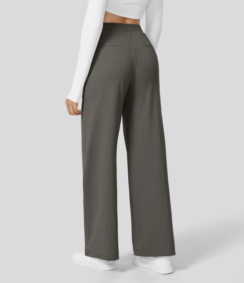 2026🔥  High Waisted Plicated Side Pocket Straight Leg Work Pants