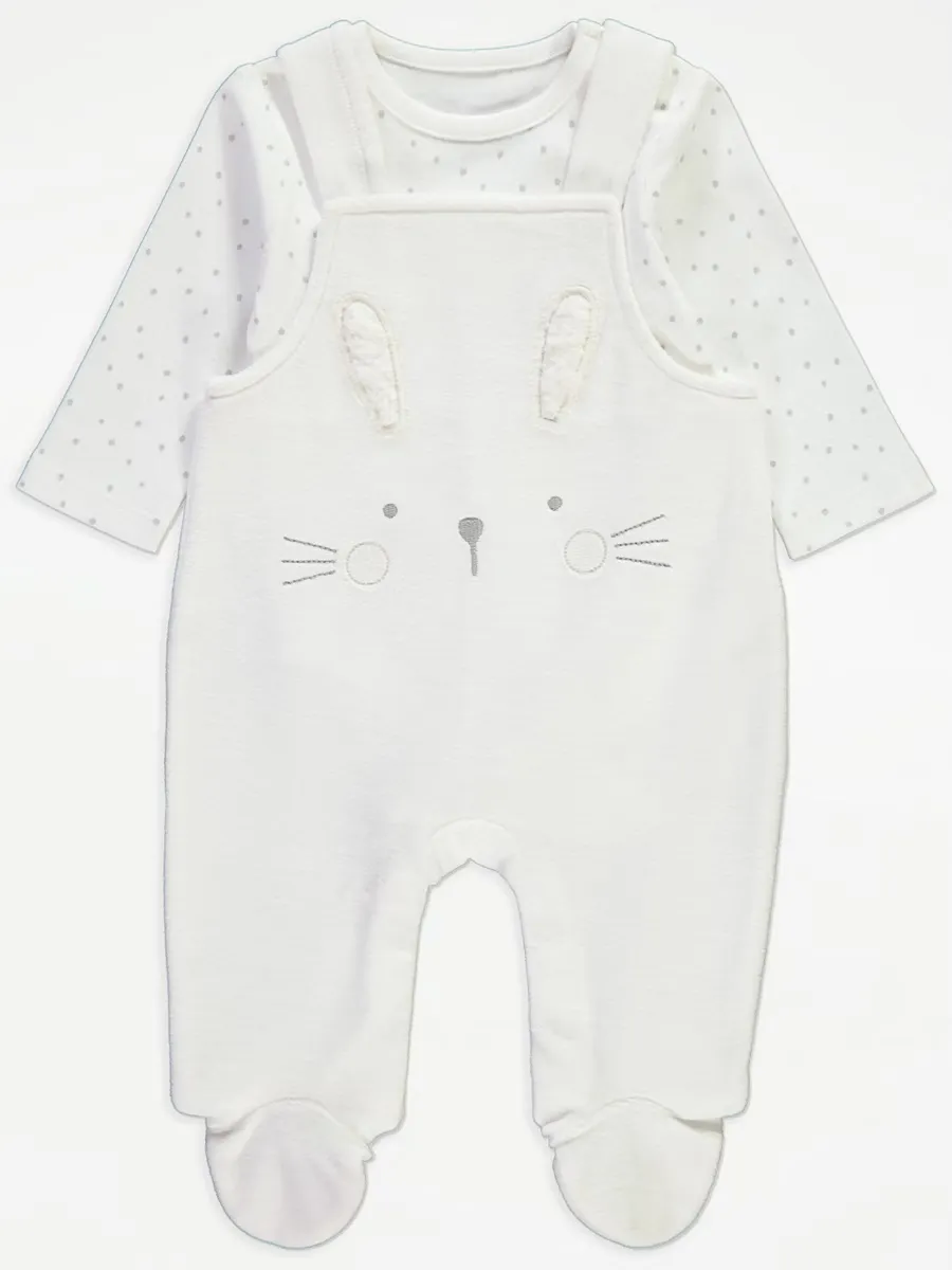 White Bunny Dungarees and Spotty Bodysuit Outfit