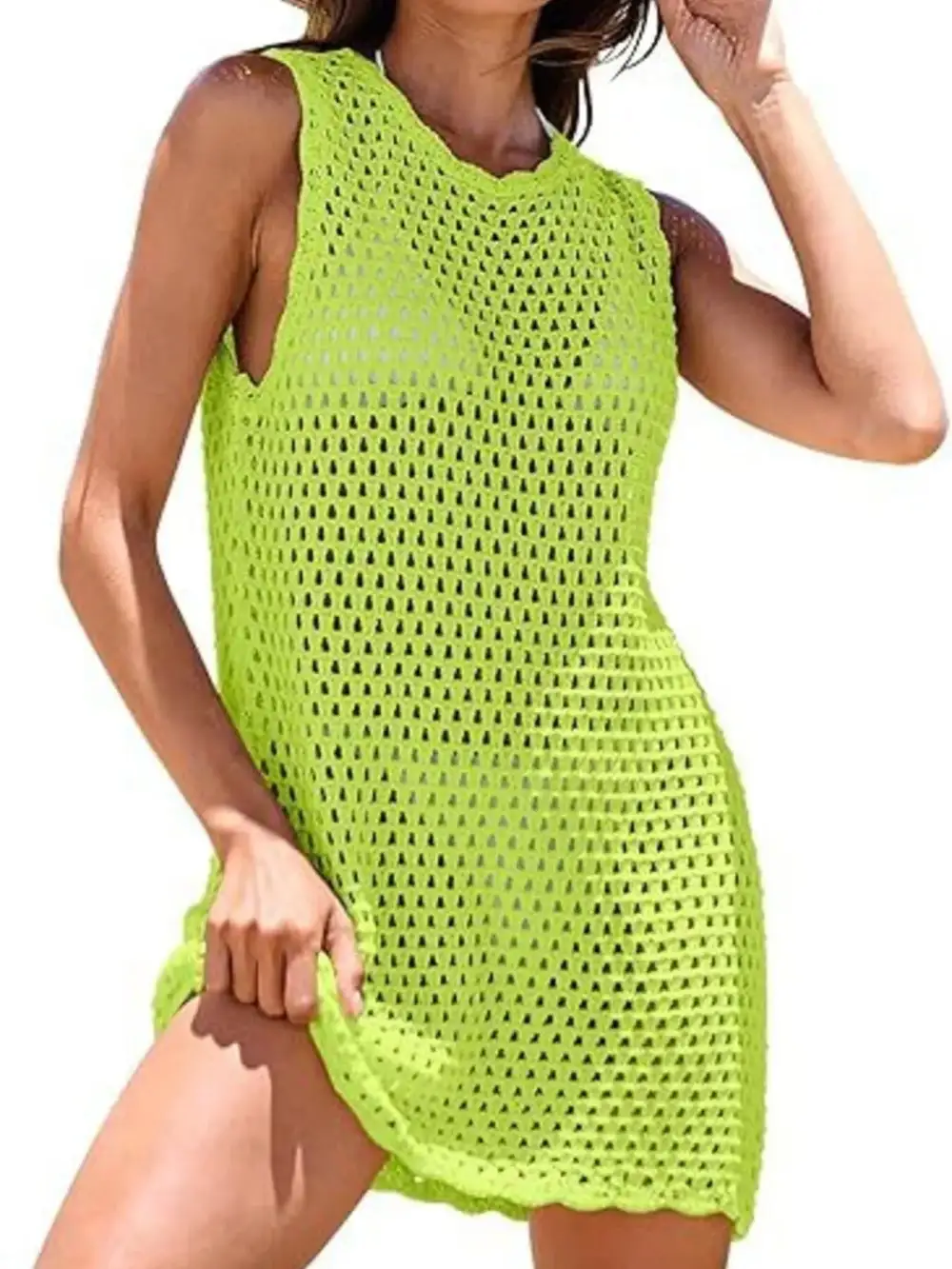 Blocked Pattern Openwork Sleeveless Panel Detail Swim Cover Up