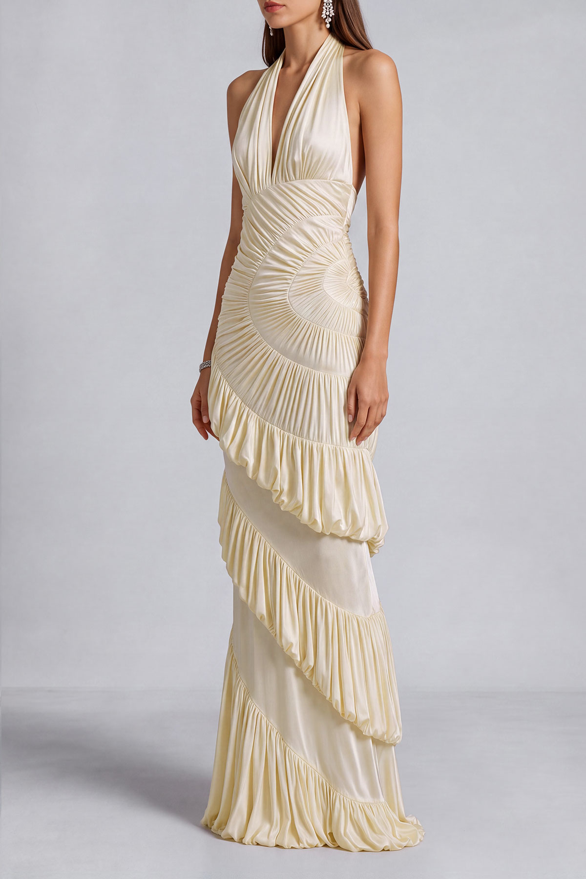 Ruched Ruffle Maxi Dress
