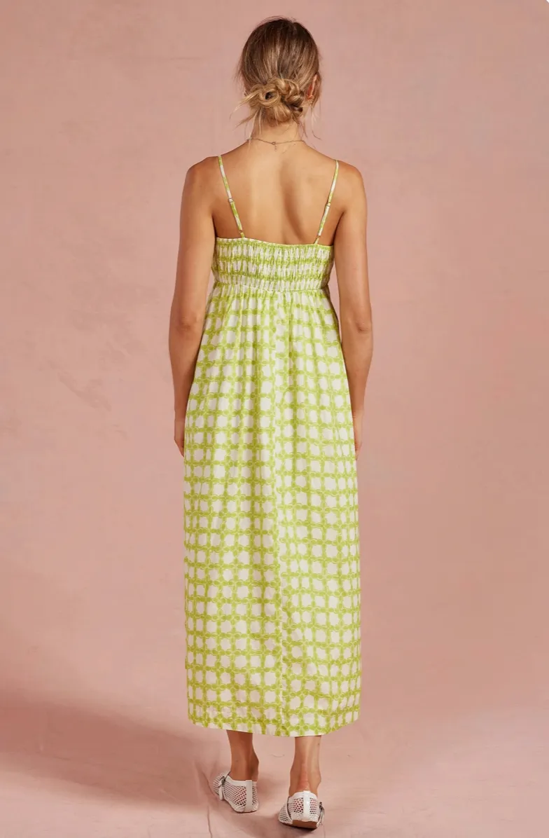 Chartreuse Chain Link Pintuck Midi Dress