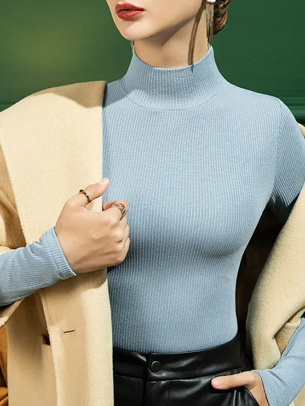 Long Sleeve Curve Fit Panel Detail Mock Neck T-Shirt