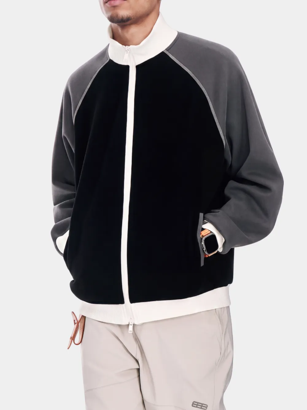 Lightweight Stand Collar Color Block Outdoor Utility Jacket