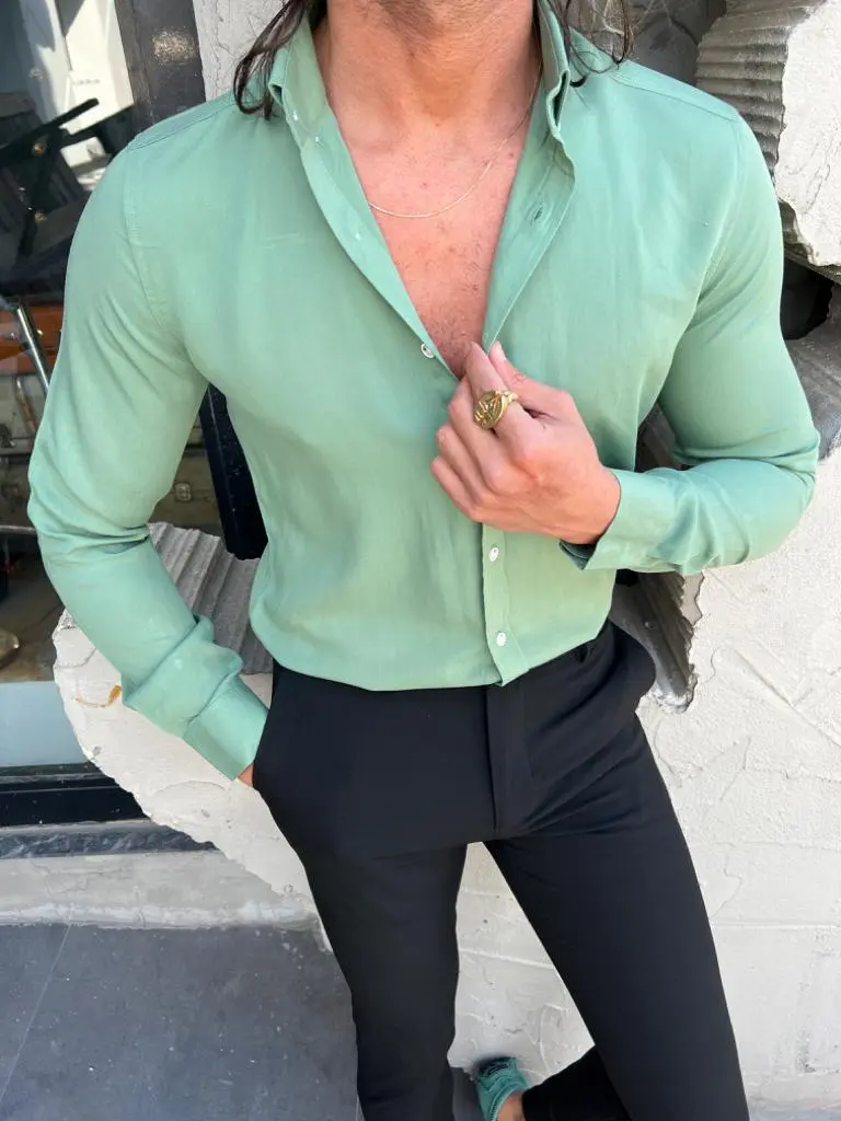 Refined Button Collar Slim Fit Cotton Casual Shirt