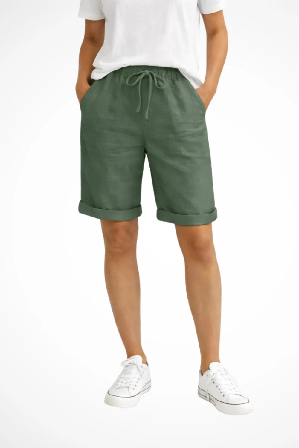  Relaxed Fit Linen Bermuda Shorts