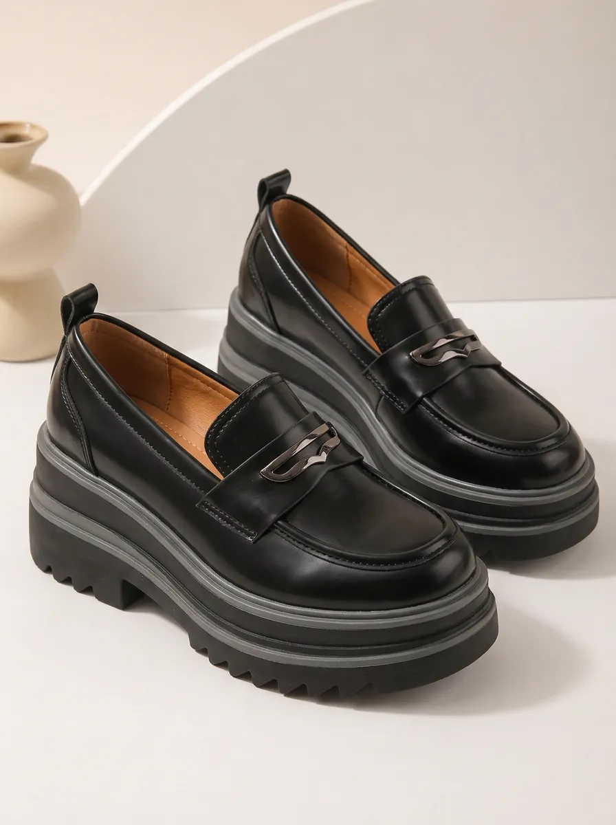 Sleek Metal Accent Platform Loafers