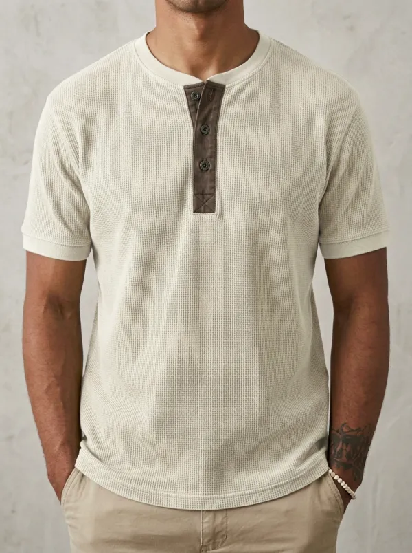 Modern Waffle-Knit Men's Short-Sleeve Henley Shirt