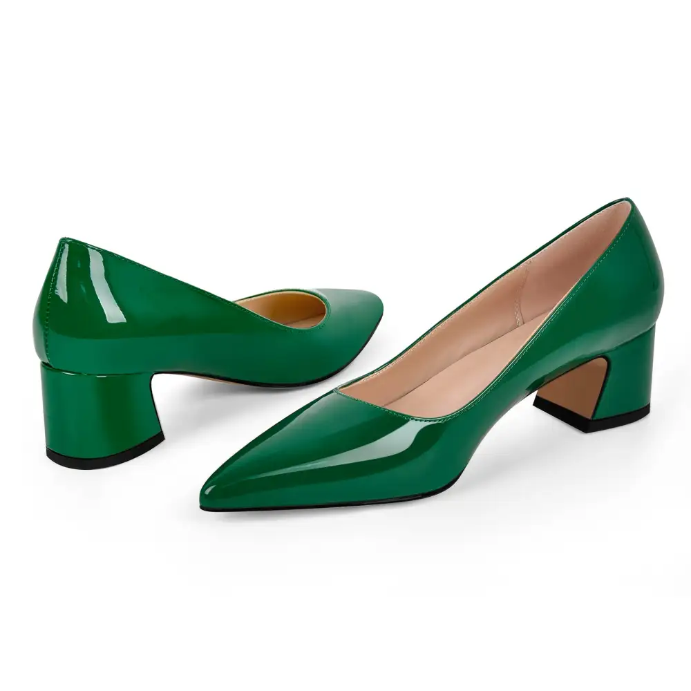Polished Pointed Toe Chunky Heel Pumps