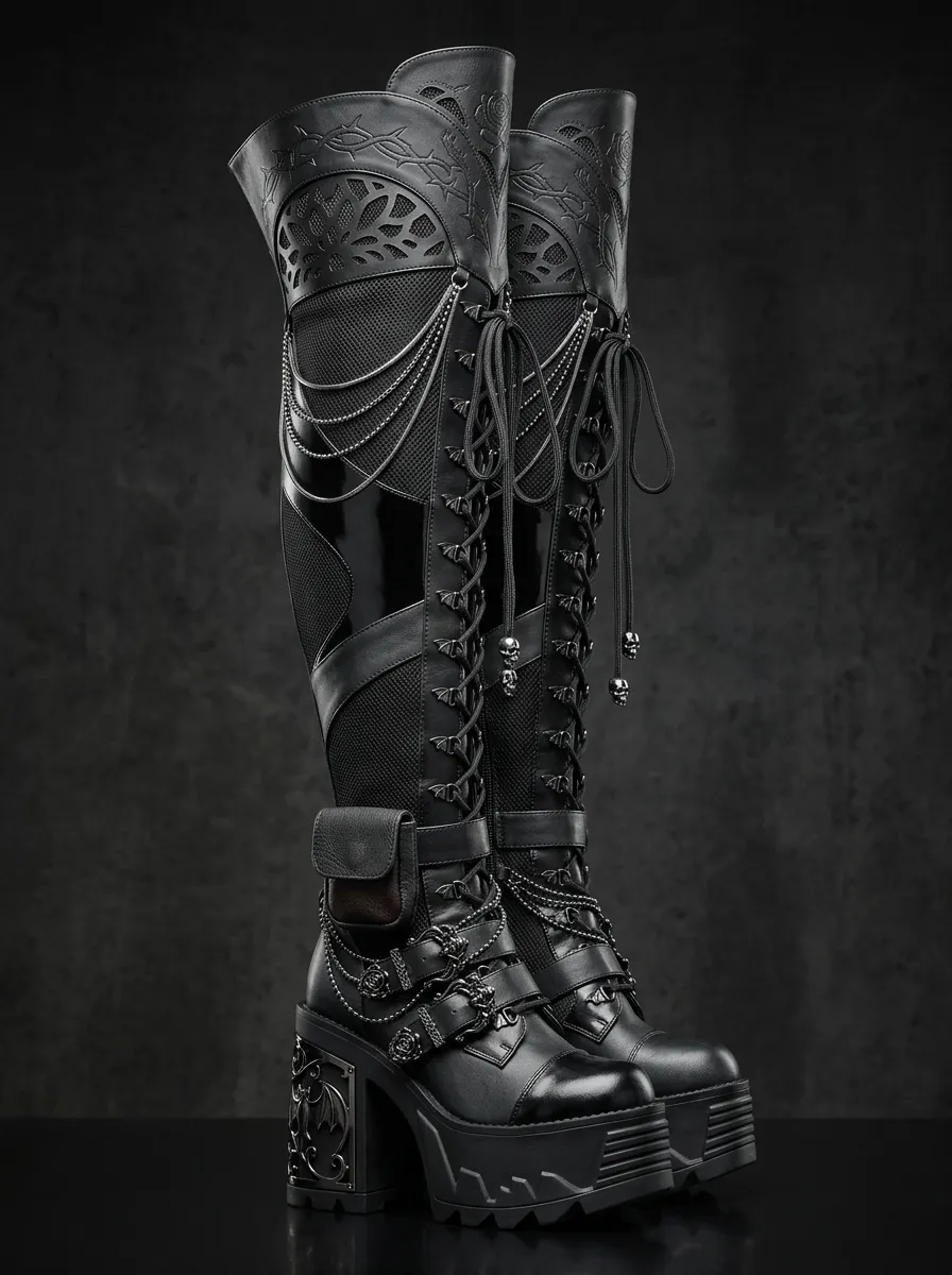 Darkwear Skull Lace Lace-Up Statement Women's Gothic Platform Boots