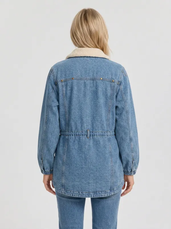 Women's Casual Vintage Sherpa Collar Denim Jacket