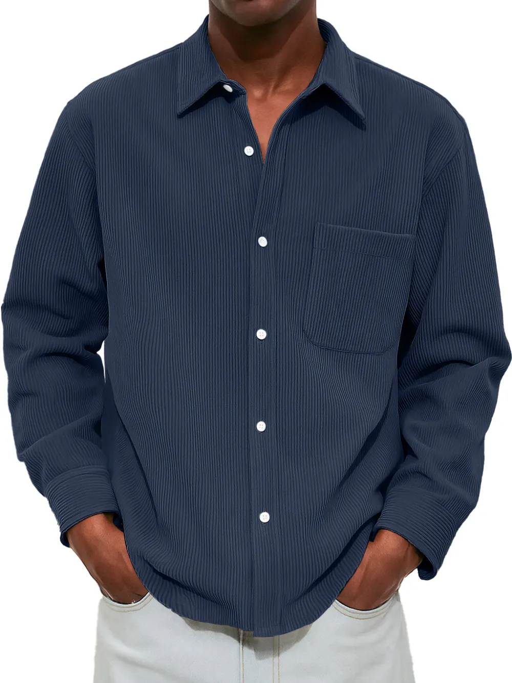 Comfort Fit Ribbed Knit Pocket Shirt