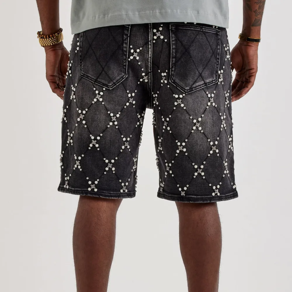Pearl Cluster Denim Shorts