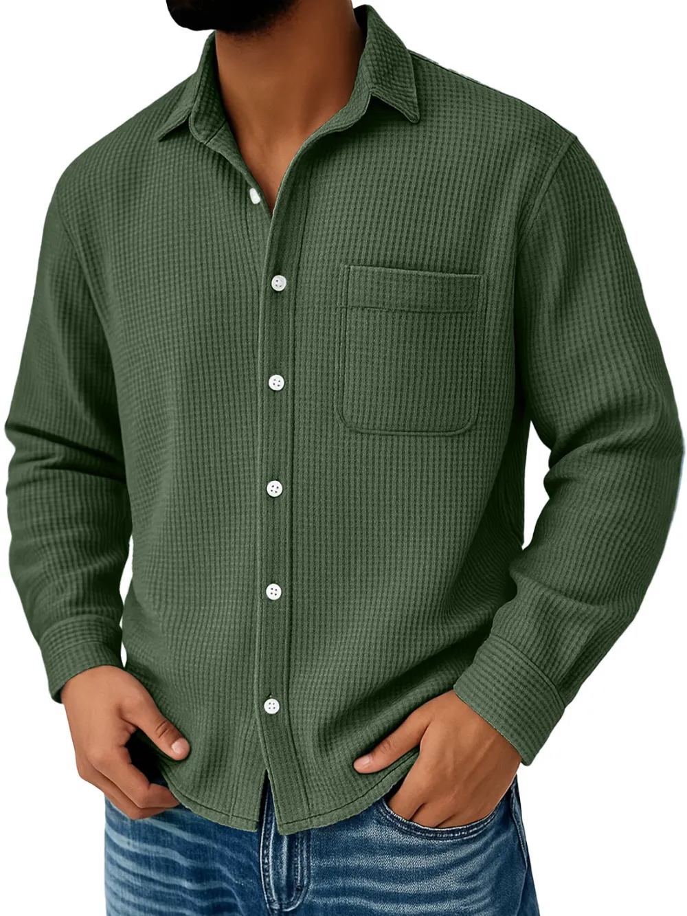 Easy Fit Textured Knit Pocket Shirt
