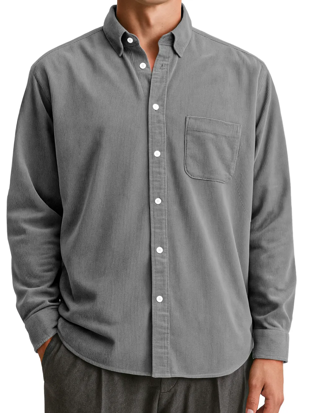 Clean Line Corduroy Open Collar Shirt
