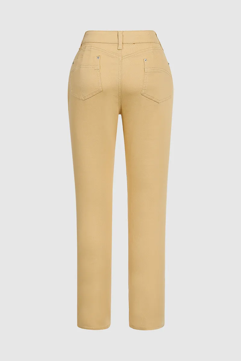 Solid Pocket Detail Skinny Jeans Without Belt