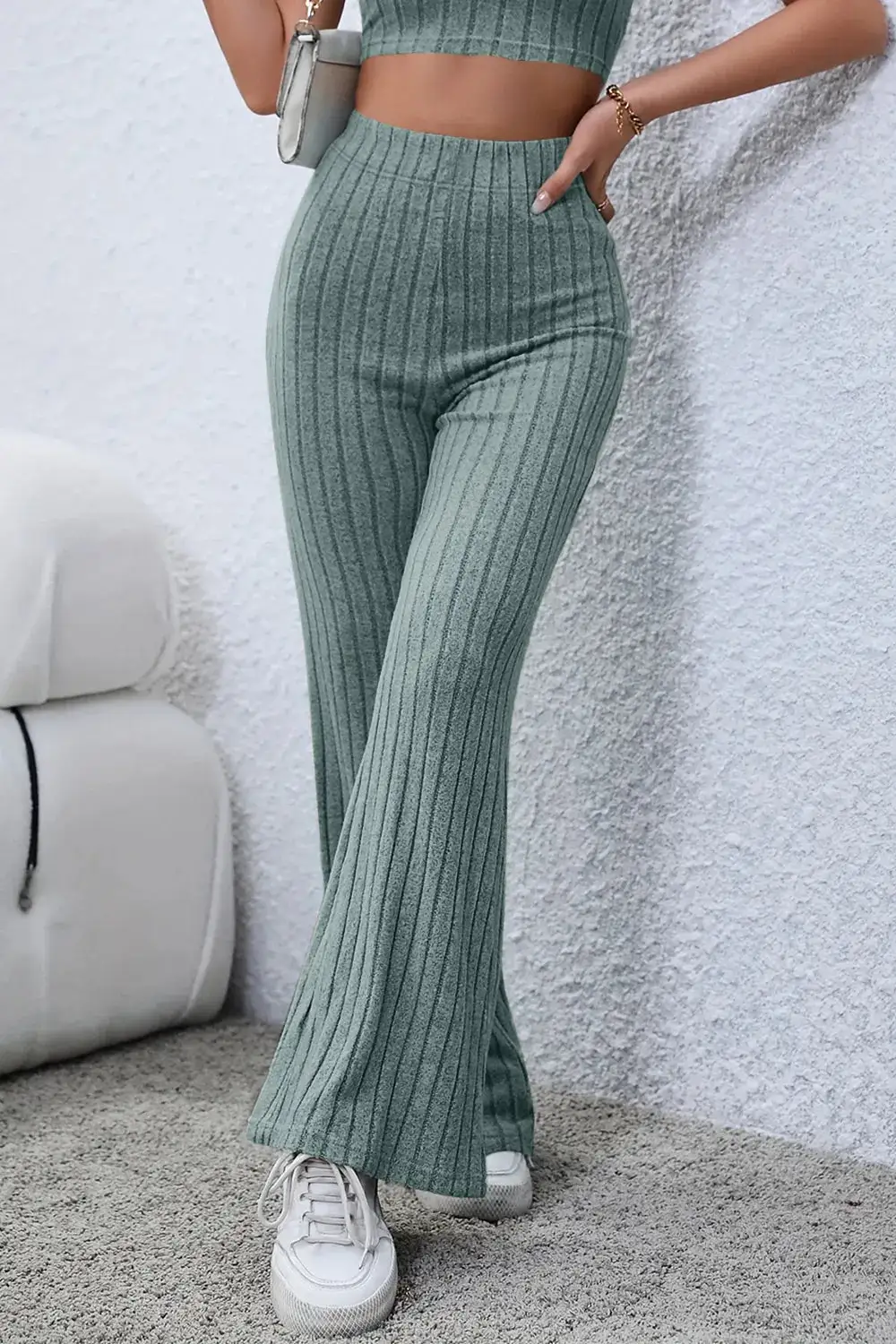 Flare High Waist Ribbed Cropped Pants