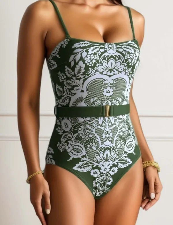 String Shoulder One Piece Swimwear with Sarong