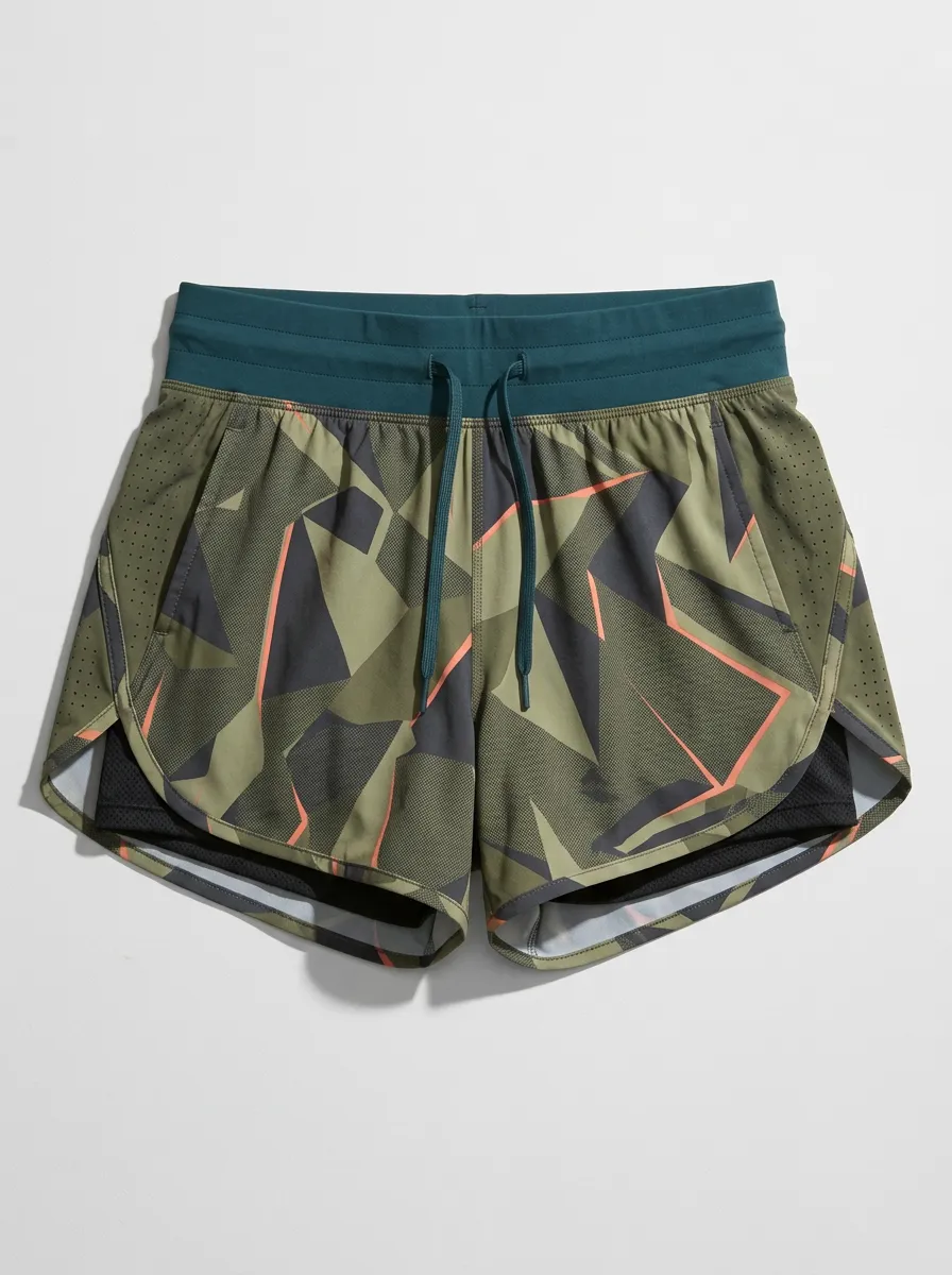 Women's Athletic Fitness Geometric Camo Printed Running Shorts