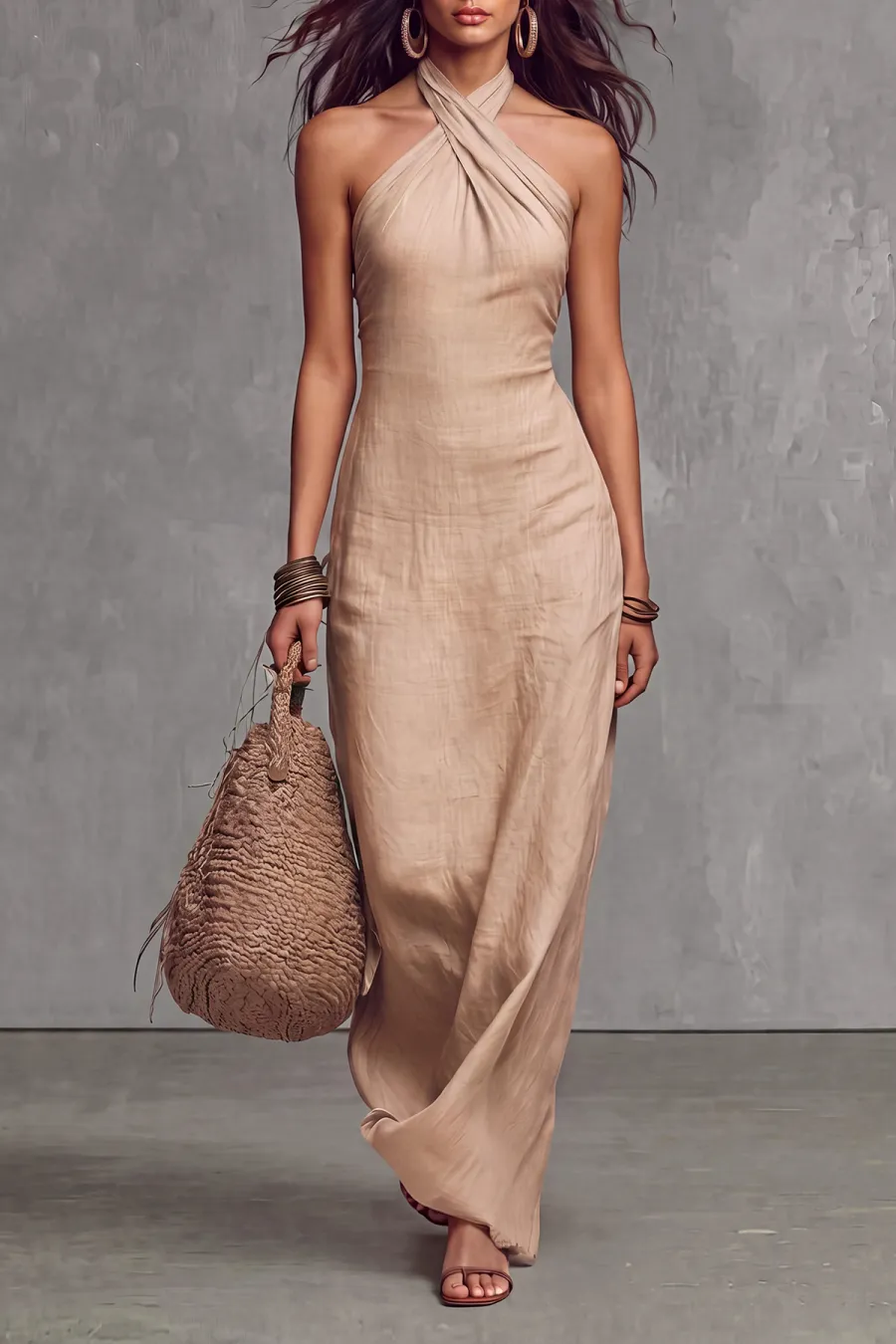 Halter Neck Sleeveless Maxi Dress