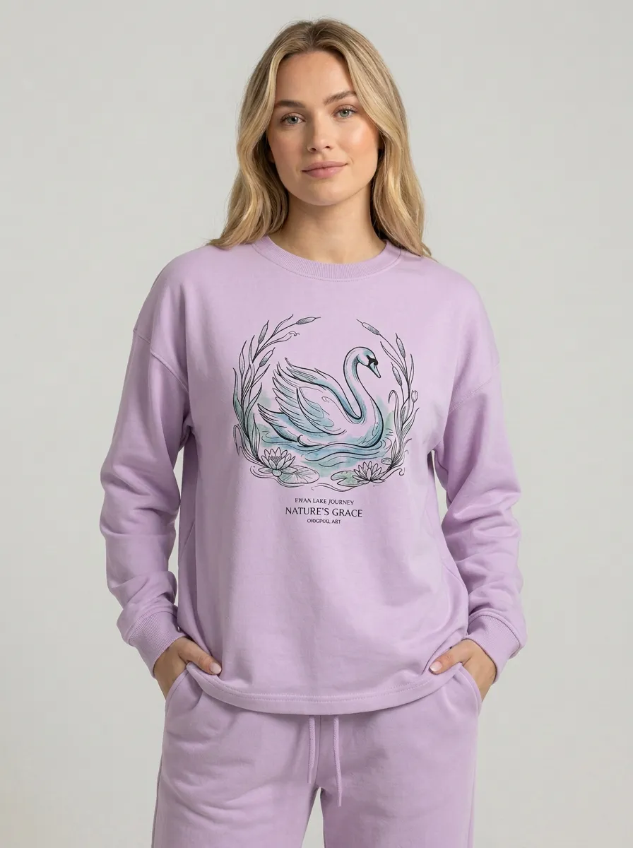 Women's Nature Swan Lake Floral Graphic Sweatshirt