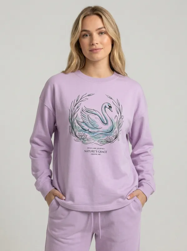 Women's Nature Swan Lake Floral Graphic Sweatshirt