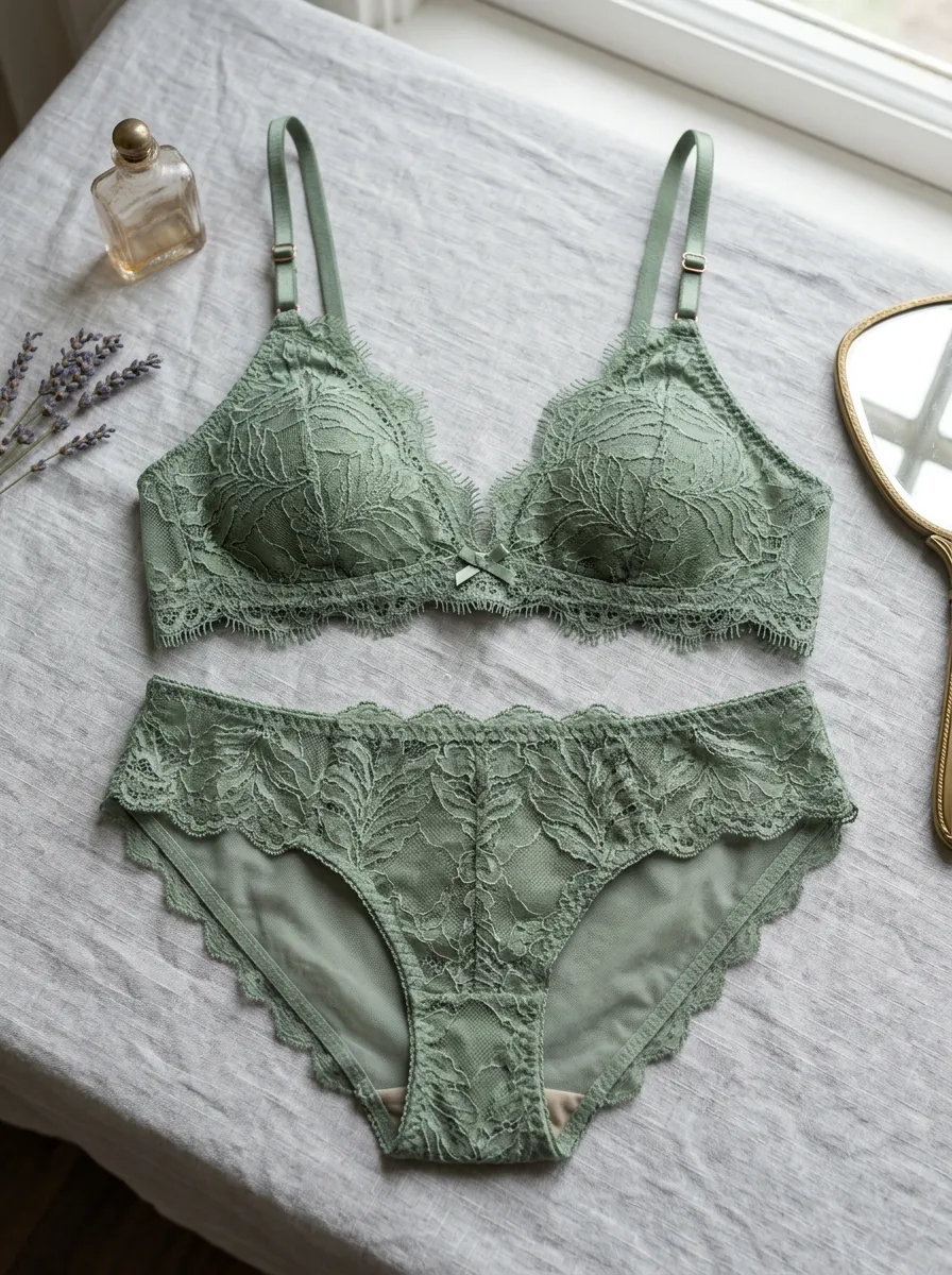 Women's Floral Lace And Floral Lingerie Set