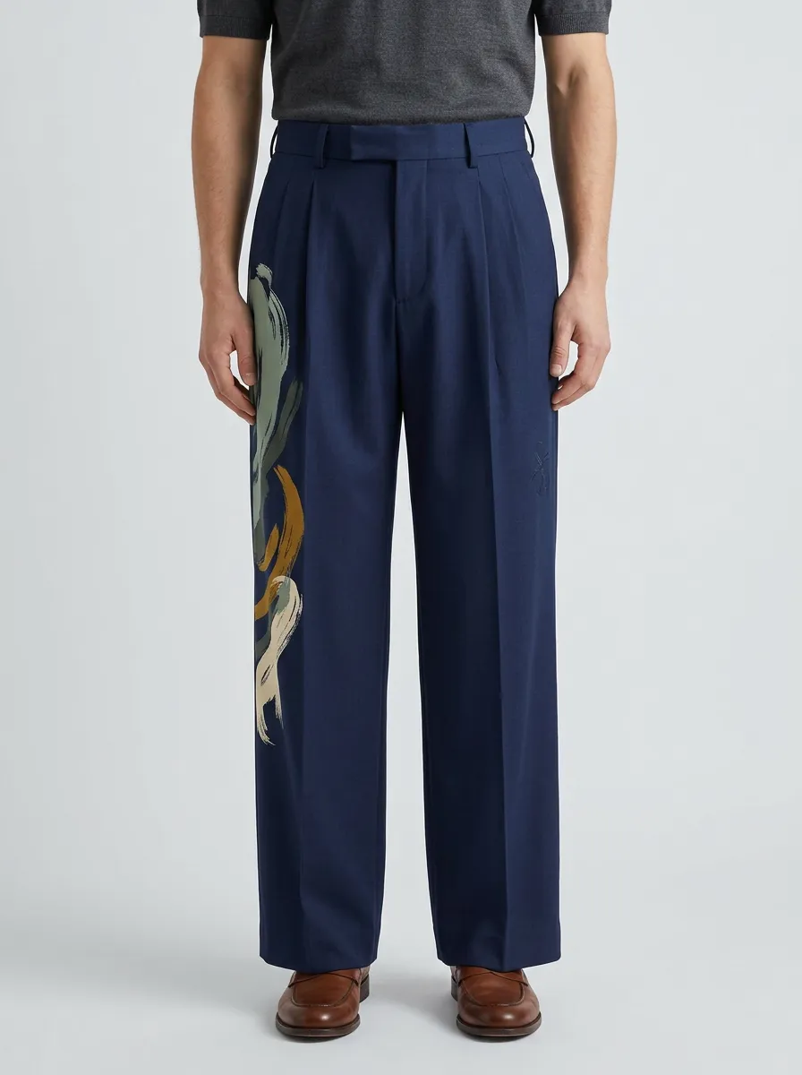Men's Abstract Brushstroke Art Printed Wide Leg Trousers