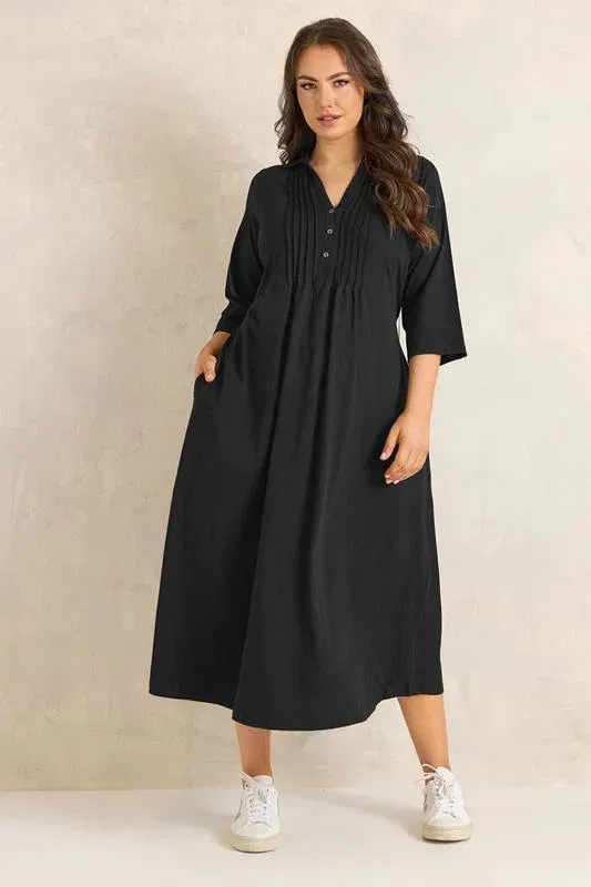 Black Henley Cotton Dress