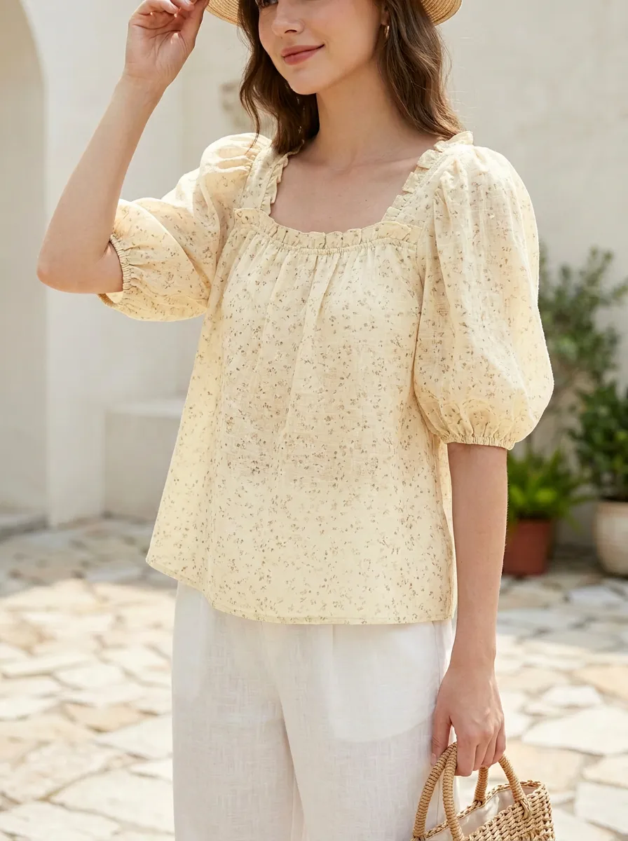 Classic Floral Women's Puff-Sleeve Blouse