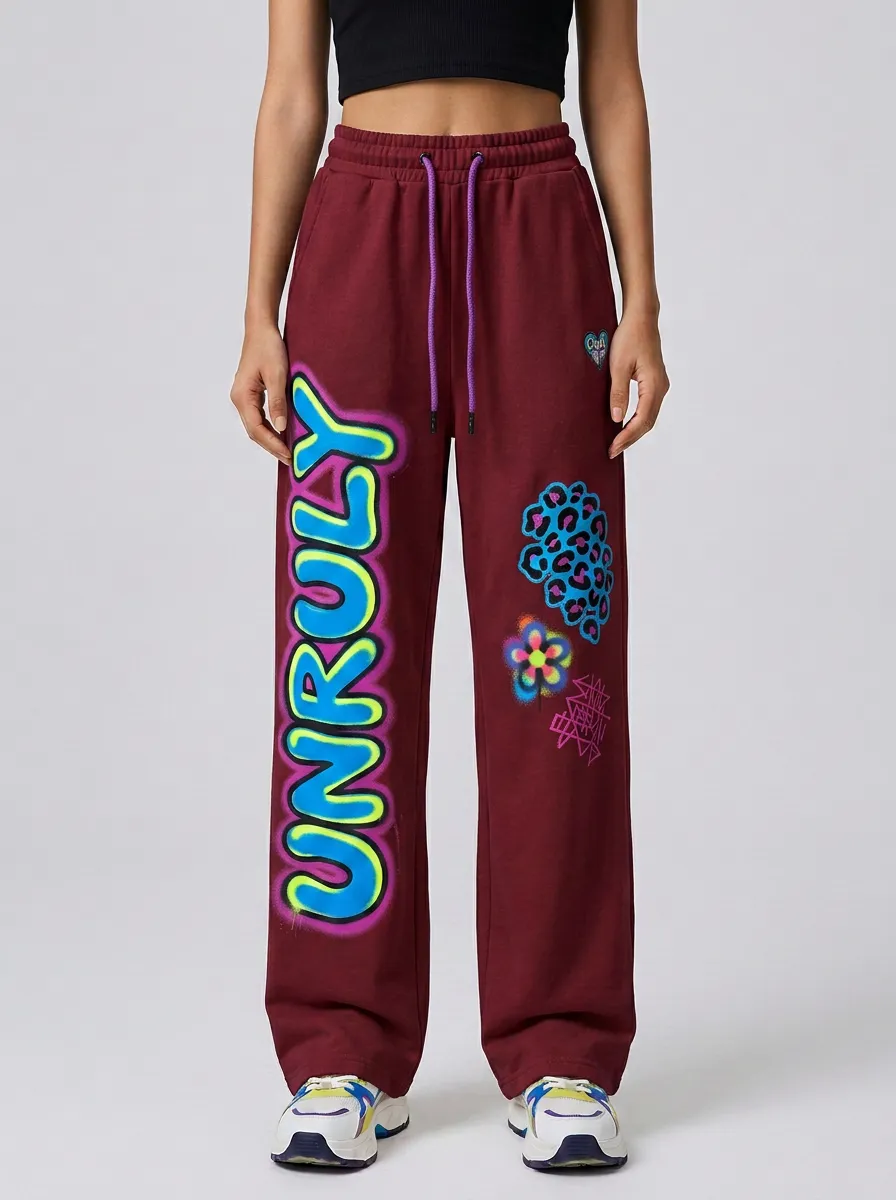 Women's Streetwear Unruly Graffiti Leopard Flower Printed Sweatpants